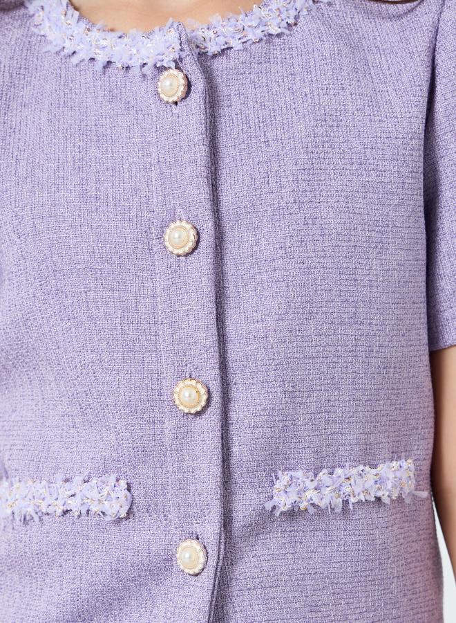 Styli Girls Lilac Tweed Top with Skirt Set - Image 2